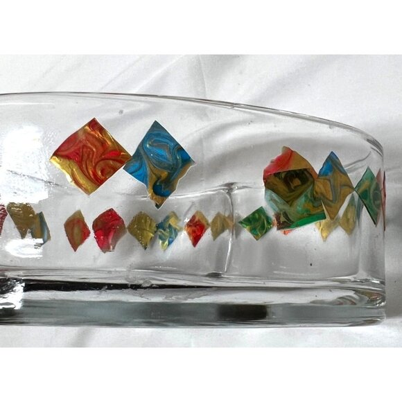 Heart-Shaped Glass Bowl With Colorful Diamond Pattern - Picture 2 of 4